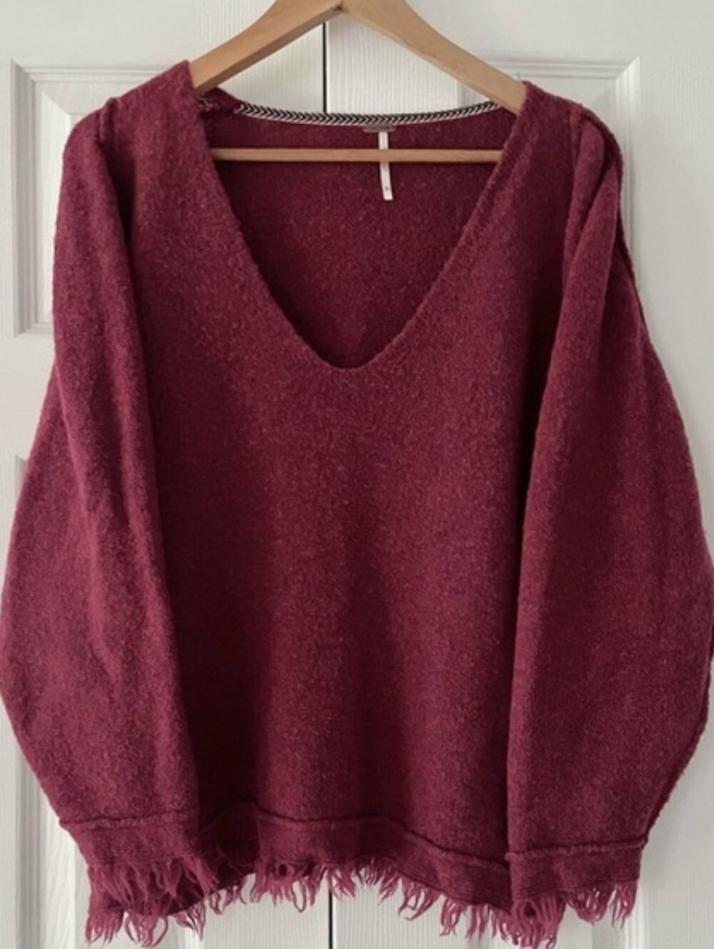Free People V-Neck Frayed Hem Sweater - Picture 8 of 8